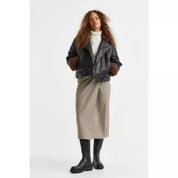 Юбка HM из саржи с запахом в бежевую клетку 1105573002