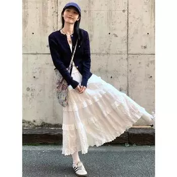 Юбка из белого кружева, тонкая талия и миниатюрность, идеально подходит для женской моды ранней осени S белый