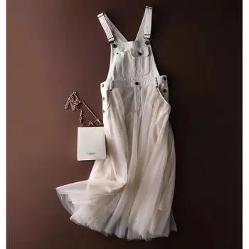 Юбка из денима с сетчатыми бретелями 2024 года, новое летнее платье с тонкими подвязками и эффектом омоложения S чёрный