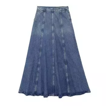 Юбка из денима с высокой талией для женщин, синяя, повседневная, А-силуэт, длинная, весна-лето, элегантная, женская, низ L синий