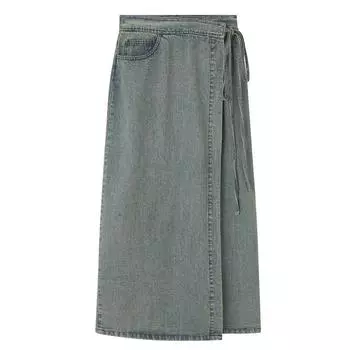 Юбка из джинсовой ткани в китайском стиле в стиле ретро, женская, 2024 года, новая, с высокой талией и тонким дизайном, с разрезом вилкой, средней и длинной юбкой 4XL