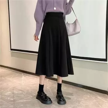 Юбка из французского твила, женская, с высокой талией, юбка средней и длинной длины, юбка-зонтик, весна, осень и зима, маленькая юбка S темно-коричневого