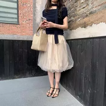 Юбка из газовой пряжи Girly Yarn, новый дизайн, весна-лето, пышная юбка-бутон, универсальная юбка А-образной формы S бежевый