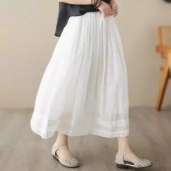 Юбка из хлопка и льна в стиле ретро, летняя, свободная и элегантная, большая юбка-трапеция XXL белый