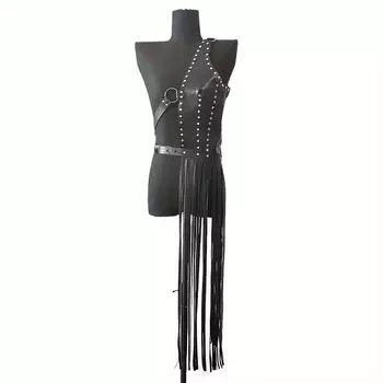 Юбка из искусственной кожи для женщин с асимметричным дизайном, сексуальный и зрелый пояс, кисточки, готическая кожа, подарок паре, праздничный наряд для вечеринки One size чёрный