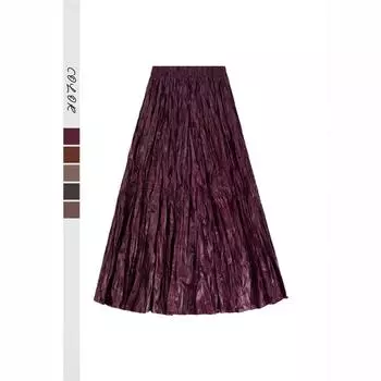 Юбка из искусственной кожи с фактурной плиссировкой, женская осенняя ретро-мода, эластичная, с высокой талией, плиссированная юбка-слово One Size бордовый