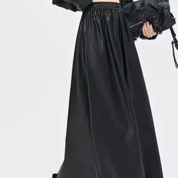 Юбка из искусственной овчины с эластичной талией, женская юбка средней и длинной длины, прикрывающая бедра и подчеркивающая худобу, юбка А-образного силуэта, большой крой S чёрный