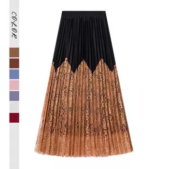 Юбка из кружева с напуском, плиссированная, с ощущением соответствия цветов, вертикальная юбка с большим колебанием One size
