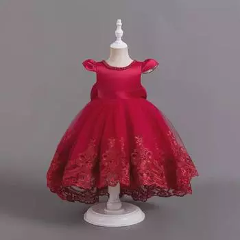 Юбка из кружевного тюля для девочек - наряд на день рождения для детей от 1 года 130cm красный