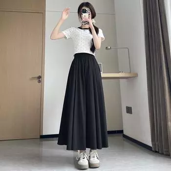 Юбка из ледяного шелка, женская летняя юбка А-силуэта с высокой талией, юбка-зонтик с широкими качелями, юбка-драпировка XS розовый