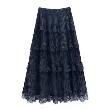 Юбка из нежного бархата с плиссировкой и кружевом, 2025, однотонная, новая, с рябью воды, плиссированная юбка one size fits all белый