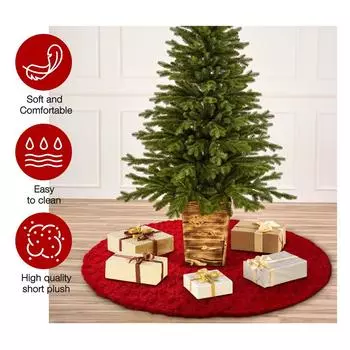 Юбка из плюша в виде рождественской елки: Юбка для елки цвета красного вина, толстые деревенские елочные украшения, рождественский декор, украшения для рождественских праздников и вечеринок One Size красный