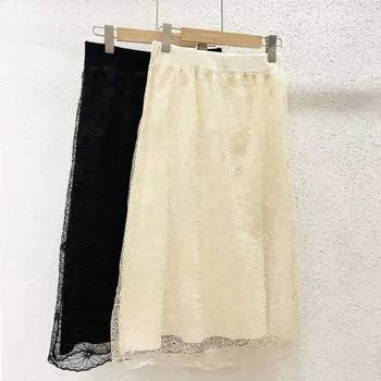 Юбка из полого кружева Temperament, женская новая двухслойная тонкая юбка А-образной формы, популярная юбка one size fits all абрикосовый