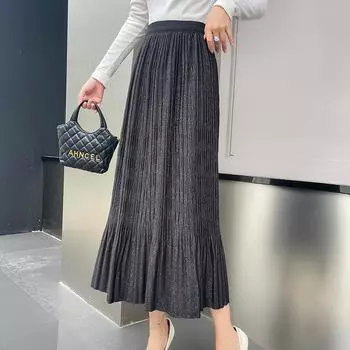 Юбка из яркого шелкового бархата в складку в виде ананаса 2025 года, новая женская юбка на осень и зиму, простая, универсальная и тонкая One size