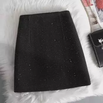 Юбка из серой шерсти для женщин: Блестящие пайетки, элитный стиль осень/зима 2024 Large (L) серый