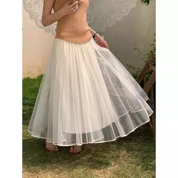 Юбка из сетки Aixili 2024 Winter с высокой талией - женская эластичная во французском стиле