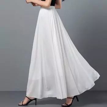 Юбка из шифона, большая юбка-качели, юбка на весну и лето, высокая талия и тонкий темперамент, простая черная, А-образная длинная юбка, белая M 80-52.5 kg чёрный