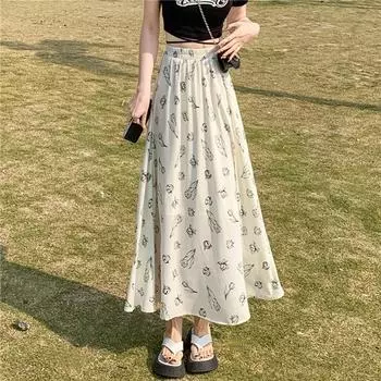 Юбка из шифона с цветочным принтом, юбка-полулиф, женская летняя универсальная и стильная юбка А-силуэта, длинная юбка с эластичной резинкой на талии S