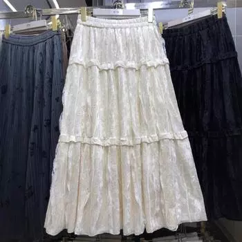 Юбка из тяжелого кружевного бархата, края с грибком, юбка в виде торта 024, осень-зима, новая юбка средней и длинной длины one size fits all абрикосовый