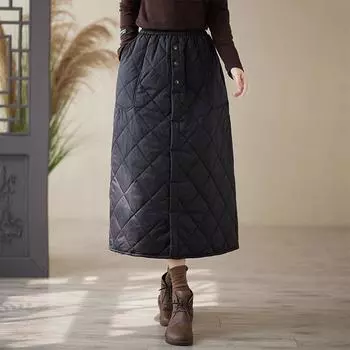 Юбка из утолщенного хлопка, юбка средней и длинной длины, зимняя ветрозащитная зимняя юбка для женщин L чёрный