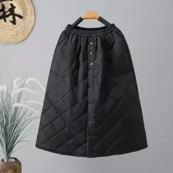 Юбка из утолщенного хлопка, юбка средней и длинной длины, зимняя ветрозащитная зимняя юбка для женщин L чёрный