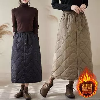 Юбка из утолщенного хлопка, юбка средней и длинной длины, зимняя ветрозащитная зимняя юбка для женщин L чёрный
