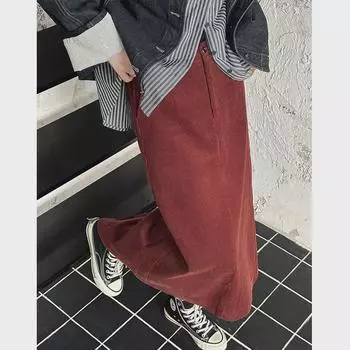 Юбка Juzhi 2024 осень красная с высокой талией и разрезом в корейском стиле M