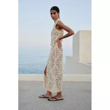 Юбка-карандаш HM Crochet Look Светло-бежевая