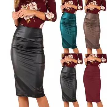 Юбка-карандаш из искусственной кожи длиной ниже колена Юбка-миди для женщин L чёрный