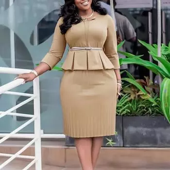 Юбка-карандаш с V-образным вырезом и оборками, высокая талия - зимнее женское платье OL Commuter L