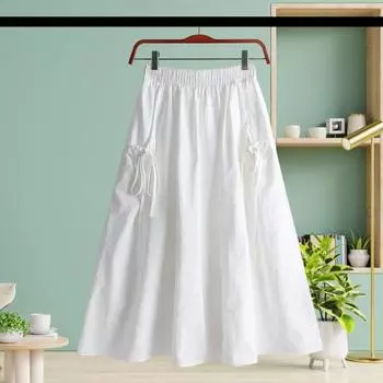 Юбка-карго с эластичным поясом и боковыми карманами, однотонная юбка-трапеция свободного кроя, миди-юбка в рабочем стиле, юбка на завязках S чёрный