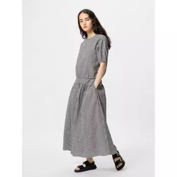 Юбка-клетчатая юбка Uniqlo Seersucker, длина 83 см, 87 см, длинная 09 BLACK/WOMEN XS