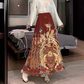 Юбка-конек женская весна-лето высокого класса женская маятниковая + лицевая плиссированная длинная юбка жакет юбка а-образный юбка ханьфу average size (recommended weight 40kg-75kg)