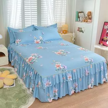 Юбка-кровать, хлопковое покрывало, комплект постельного белья с вышивкой, наволочки, 3 шт./компл. для короля/королевы, двуспальная простыня 1,5/1,8/2 м 120x200cm