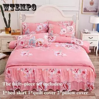 Юбка-кровать из четырех частей. Постельное белье с принтом. Благоприятное для кожи шлифовальное одеяло. Наволочка. Набор двусторонних юбок-кровати. Queen