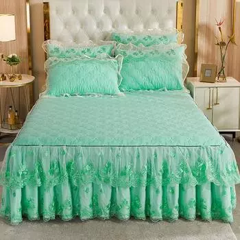 Юбка-кровать из кружевной пряжи, кружевное утолщенное стеганое покрывало с начесом, защитный чехол для матраса, постельные принадлежности 150*200cm 3pcs