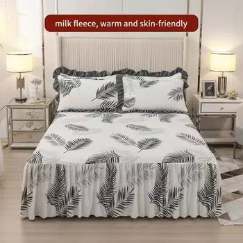 Юбка-кровать из молочного бархата с принтом, толстый и теплый наматрасник, отделка спальни, плотная ткань 80x200cm 1pc