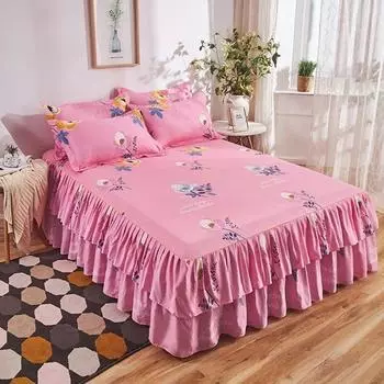 Юбка-кровать с цветочным принтом принцессы, двухслойная юбка-кровать, покрывало для спальни, нескользящий наматрасник, юбка, покрывало, простыня 3pcs 120x200x40cm