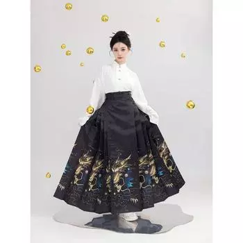 Юбка в стиле китайской династии Мин с лошадиным лицом, повседневная юбка для поездок на работу L чёрный