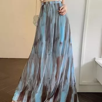 Юбка макси-длины Tie Day с эластичной резинкой на талии, повседневная юбка трапециевидной формы для весенне-летних женских юбок S(4)