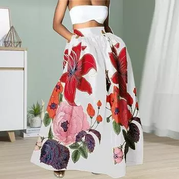 Юбка макси для женщин Yousheng, эластичная, с высокой талией, с широким подолом, длинная юбка с карманами, с цветочным принтом, для вечеринок, свадеб S жёлтый