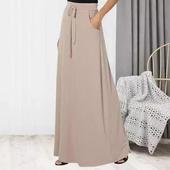 Юбка макси для женщин Yousheng, регулируемая, с завязками на талии, однотонная, длинная, с карманами, повседневная, рабочая юбка S армия зеленый