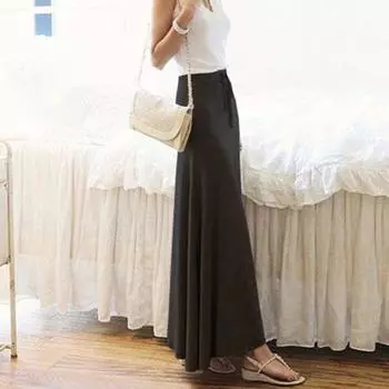Юбка макси для женщин Yousheng, регулируемая завязка на талии, разрез сбоку, большой подол, длинная юбка, однотонная юбка А-силуэта 3XL чёрный