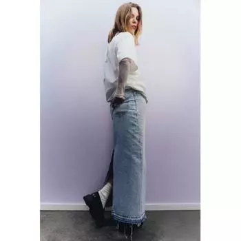 Юбка макси HM Denim Бледно-голубая