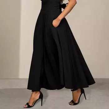 Юбка макси облегающая юбка с высокой талией однотонная юбка с широким подолом длинная юбка для работы, отдыха, повседневной носки S чёрный