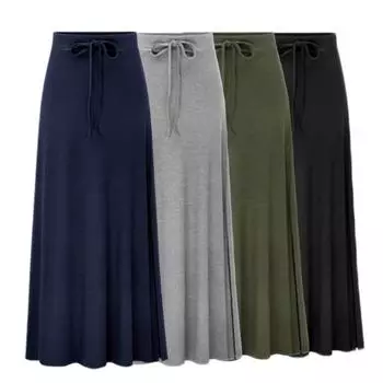 Юбка макси с эластичной завышенной талией, регулируемая длинная юбка с завязками, однотонная, с боковыми разрезами, эластичная юбка А-силуэта 4XL темно-синий