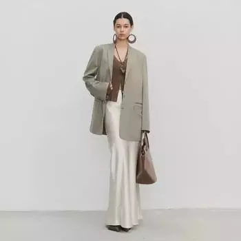 Юбка макси с высокой талией из плотного триацетата с плиссировкой и косым срезом на 45 градусов M (Recommend 105-115 Jin)