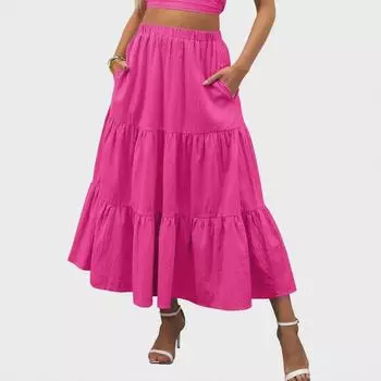 Юбка макси в стиле бохо с плиссировкой А-силуэта с карманами для женщин