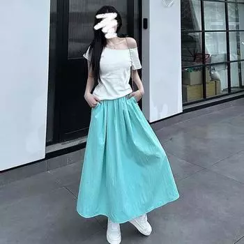 Юбка-макси Yamamoto с высокой талией и плиссировкой - Стройнящая, однотонная, универсальная, в японском повседневном летнем стиле Medium