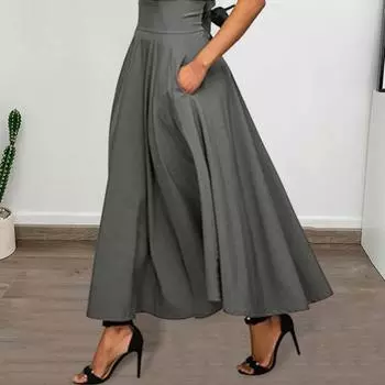 Юбка макси Yousheng, облегающая юбка А-силуэта с высокой талией, однотонная, с большим подолом, длинная юбка для работы, отдыха, повседневной носки S чёрный